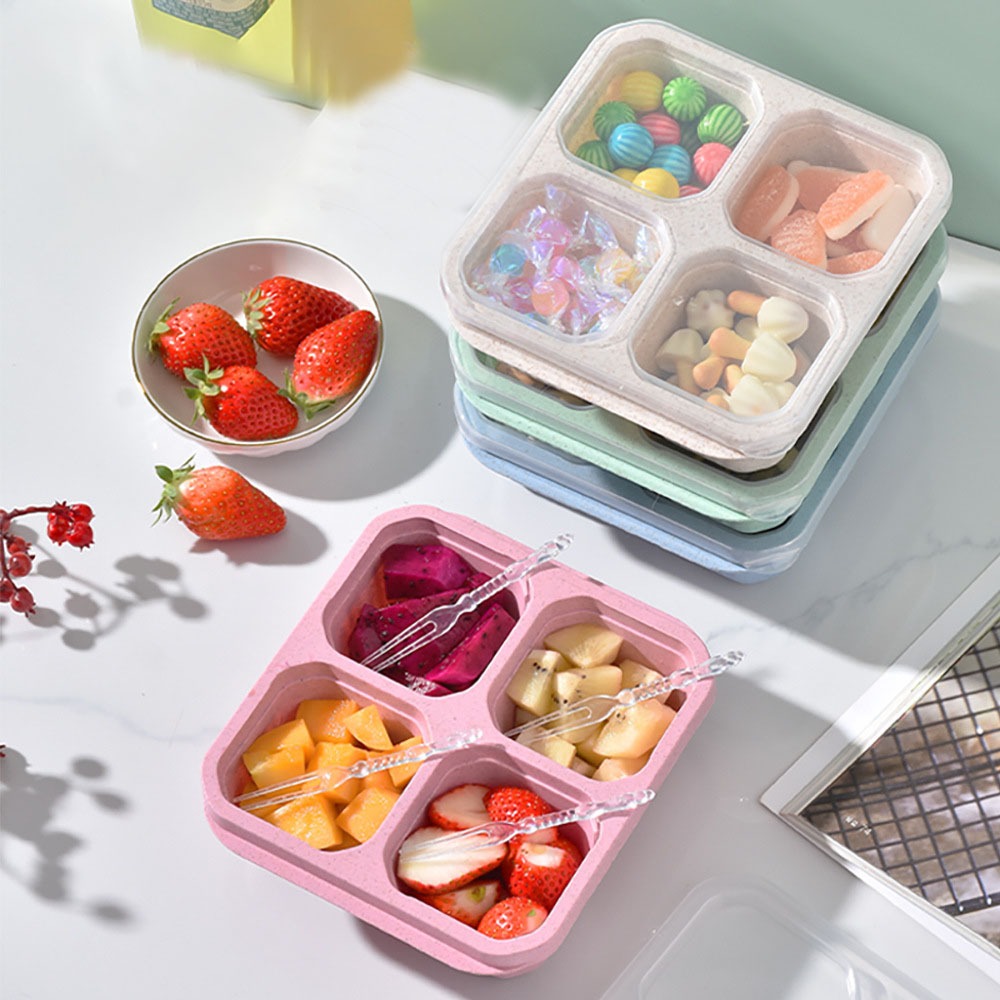 Food Snacks Candy - 1pc Reusable Wheat Straw 4 Compartments