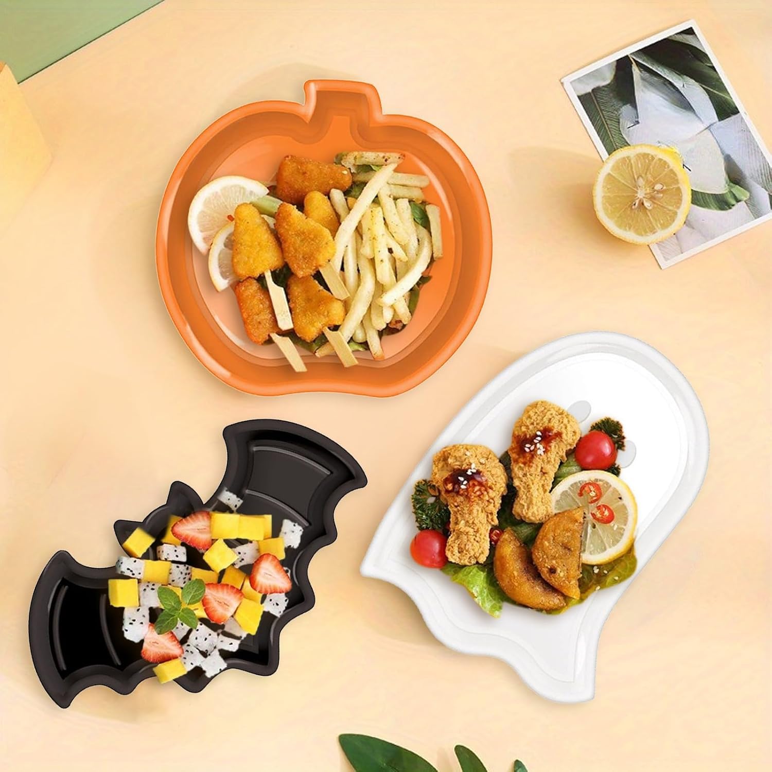 Reusable Halloween Plates Set  - Food Snacks Candy recension och pris