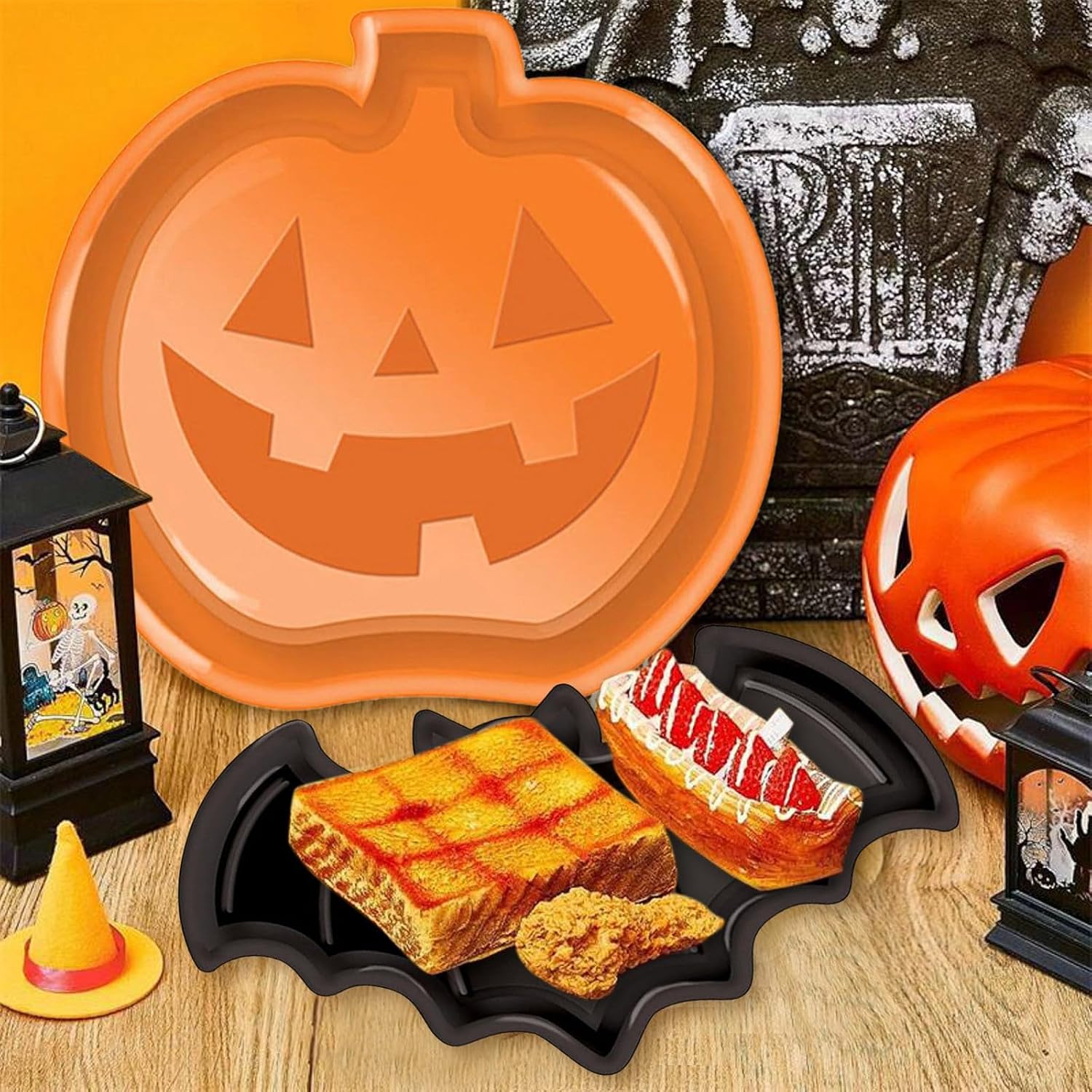 Reusable Halloween Plates Set  - Food Snacks Candy recension och pris